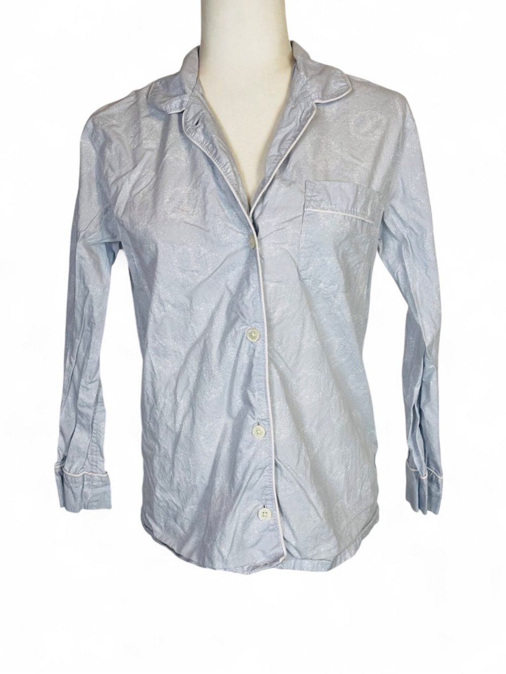 J. Crew Women's Size XXS Button Down Pajama Top Shirt Light Blue White Star